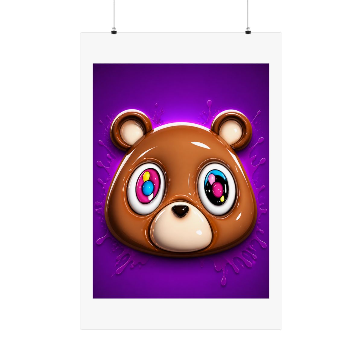 Kanye Graduation Bear Poster (UNFRAMED 12 x 16) Streetwear Fashion Poster Teen Boy Room Girl Room Decor Hip Hop Music Art Print Bedroom, College Dorm, Desk - Cute Purple Bear