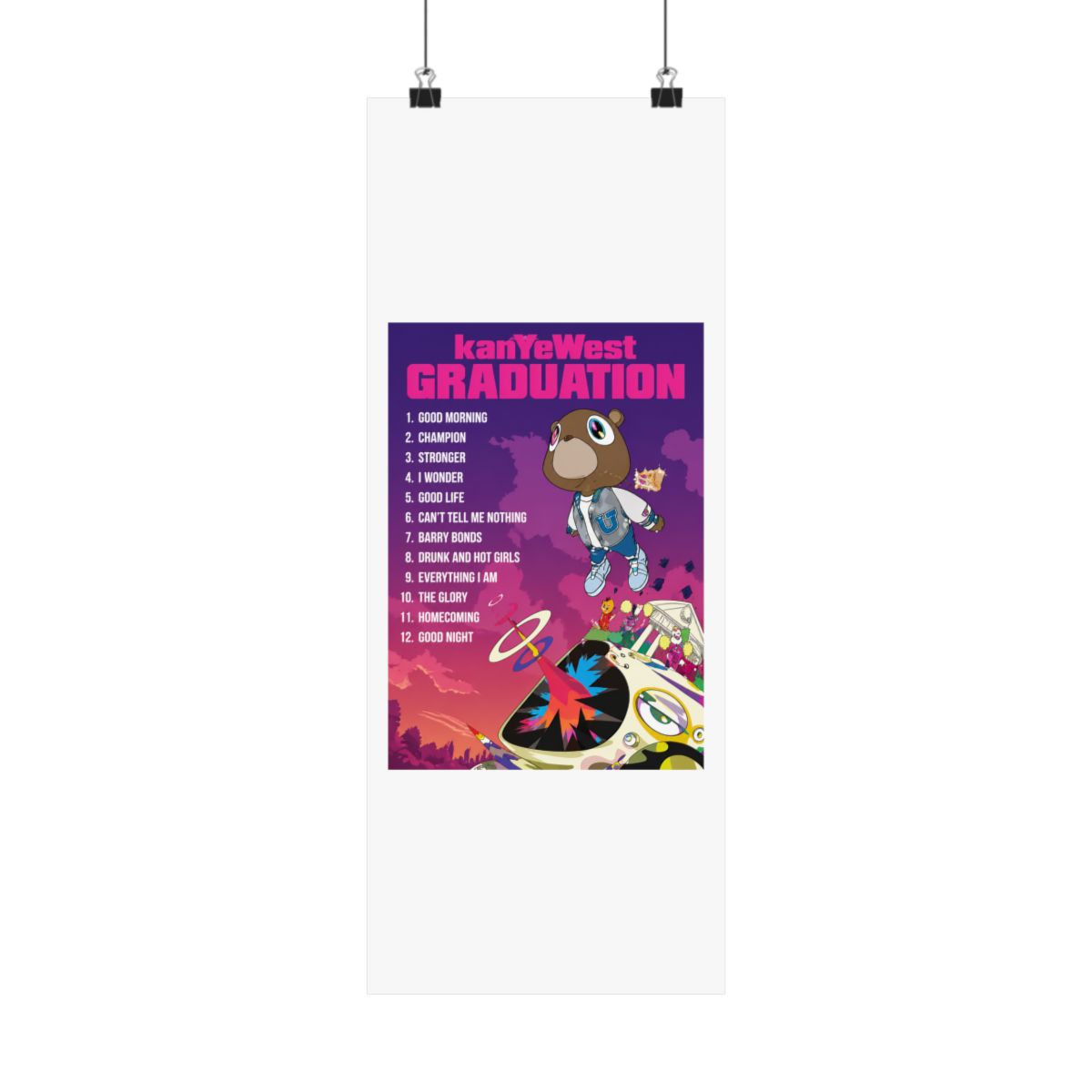 Vibrant Purple Pink Bear Music Tracklist Poster | Retro Pop Wall Art Print